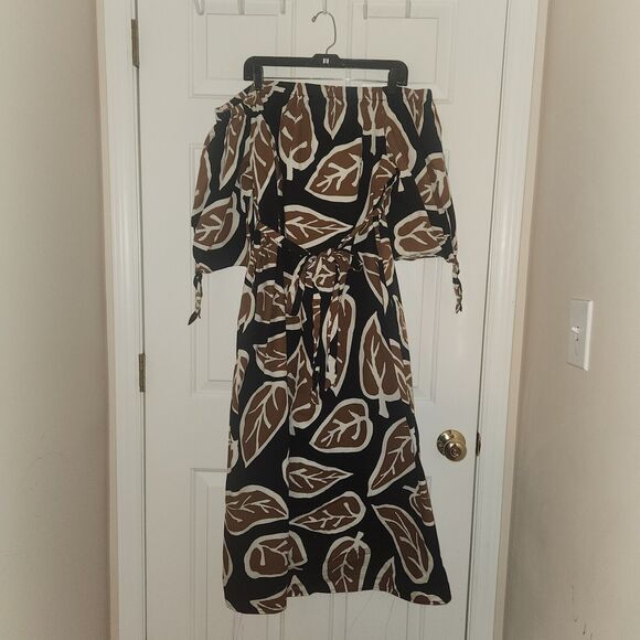 Who What Wear Women’s Long Sleeve Off Shoulder Brown Multicolored Floral MIDI 1X - Picture 1 of 6